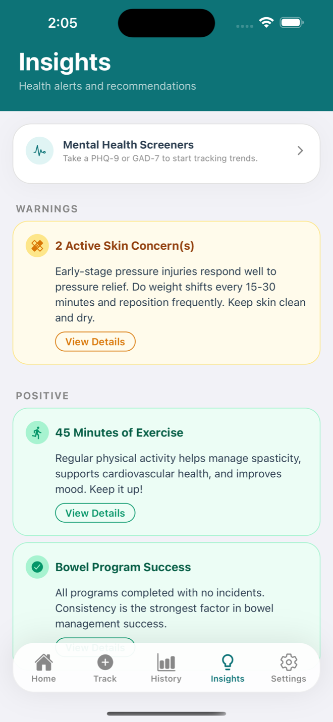 NeuroTrack Insights screen