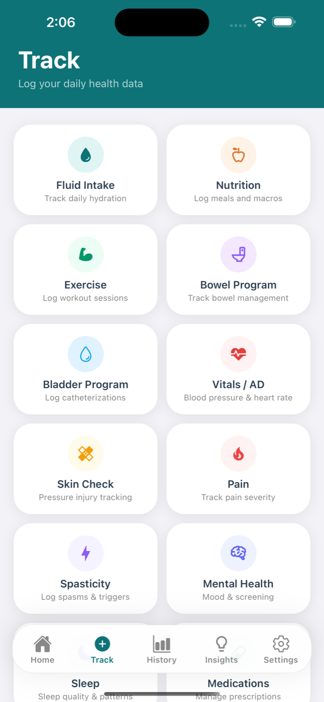 NeuroTrack Track screen